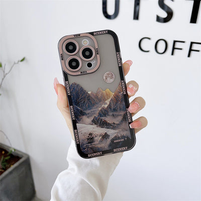 New Dark Purple Apple 14 Phone Case Landscape Mountain Peak - MyMobile