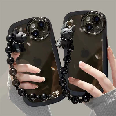 Transparent Black Dog Bracelet Phone Case For iPhone 14