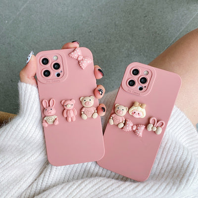 Women's Fashion Three-dimensional Doll Bear Decorative Phone Case Protective Cover For iPhone 14