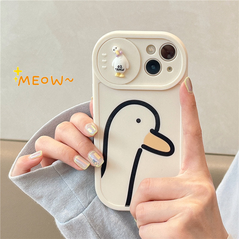 Duck Pattern Sliding Window Silicone Mobile Phone Case For iPhone 14