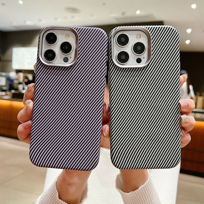 Carbon Fiber Grain Magnetic Absorbent Leather Phone Case For iPhone 16