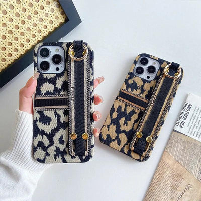 Classic Vintage Leopard Print Banner Wristband Phone Case Online Only