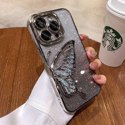 Transparent Shatter-proof Quicksand Butterfly Phone Case For iPhone 15