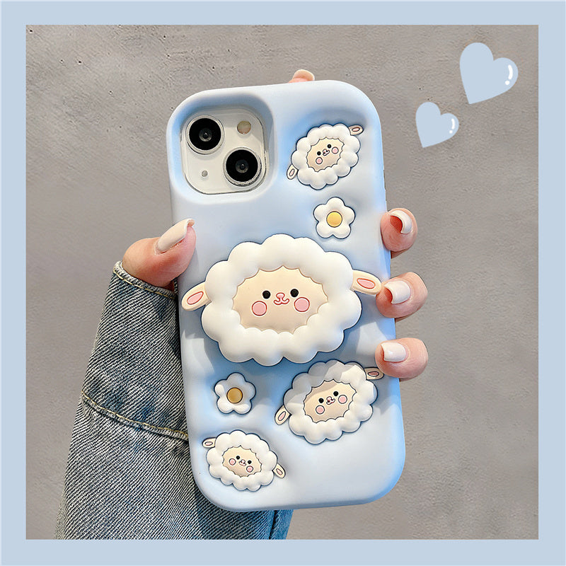 Cartoon Sheep Stand Phone Case For iPhone 15