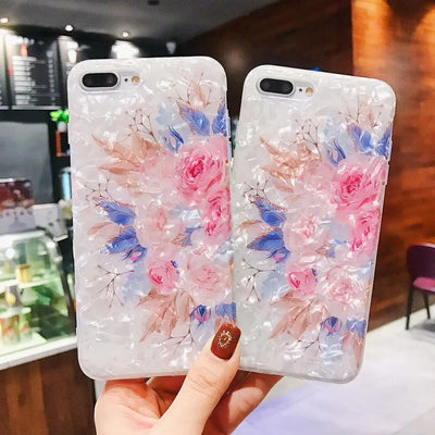 Compatible with Apple, Dream Shell Phone Case For iPhone X XS Max XR Rose Flower Back Cover Cases for iPhone 7 8 6 6s Plus Soft TPU Silicon Capa Online Only