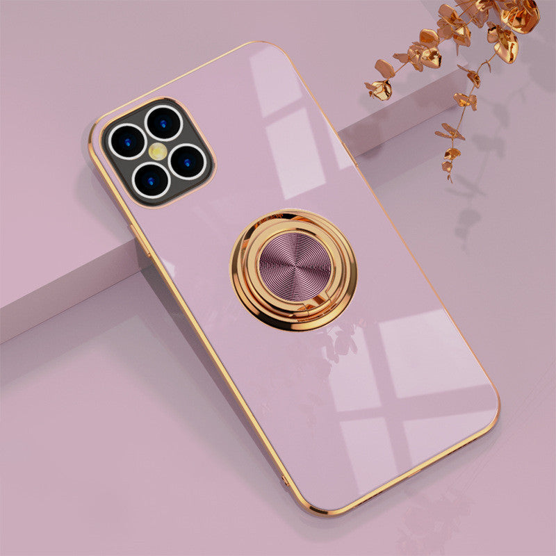 Compatible With  , 6D Plating Solid Color Ring Phone Case For iPhone 15