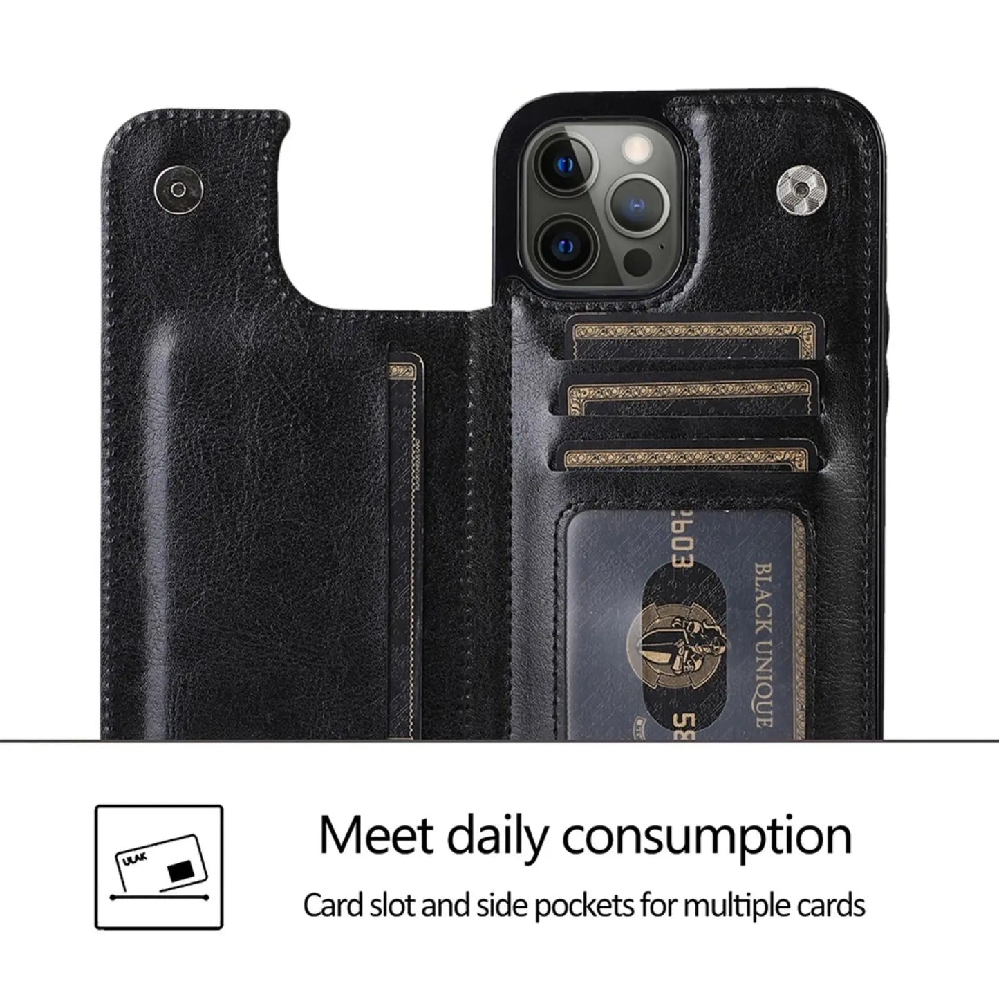 Back Flip Leather Wallet Cover Case for iPhone 15 Plus