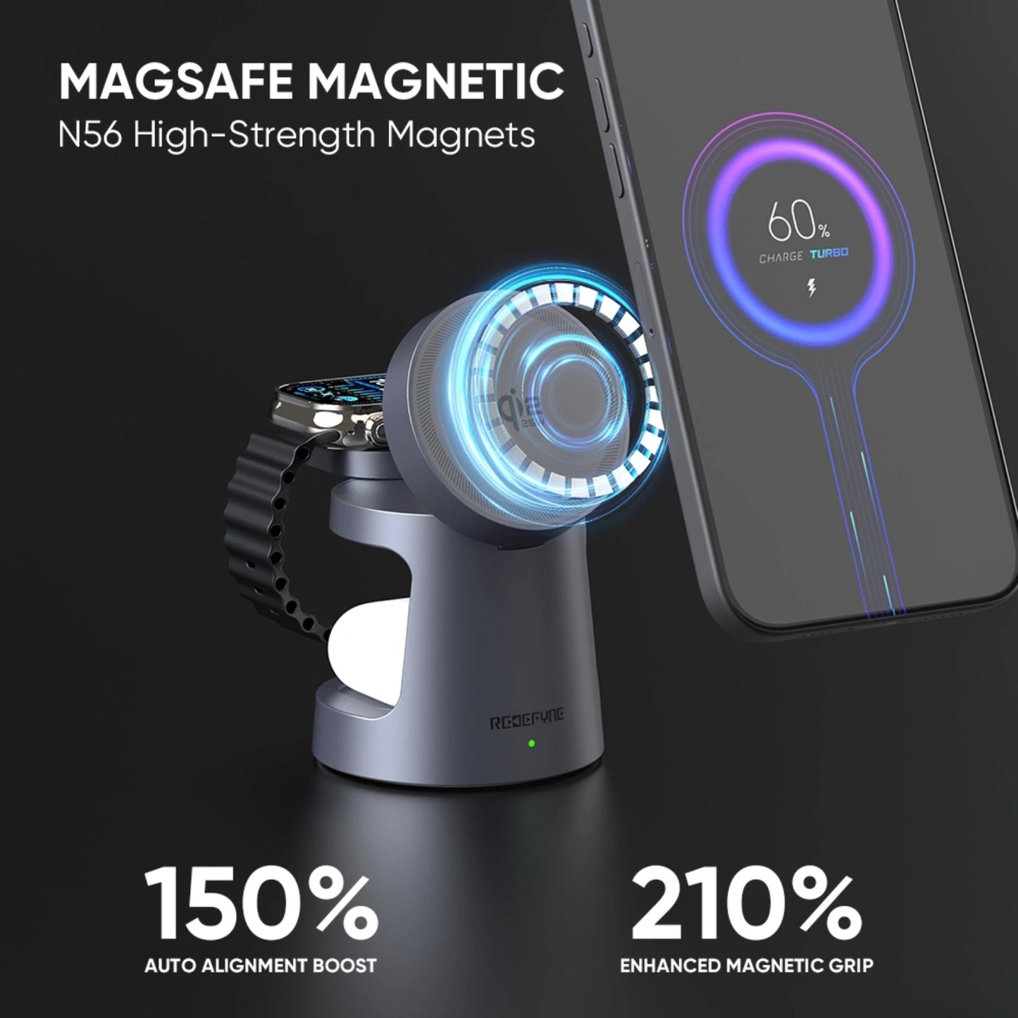 REDEFYNE Qi2.2 25W 3-IN-1 Foldable Magnetic Wireless Charger (with 45W USB-C Charger Plug & 1M USB-C Cable) (Compatible with Apple Watch)