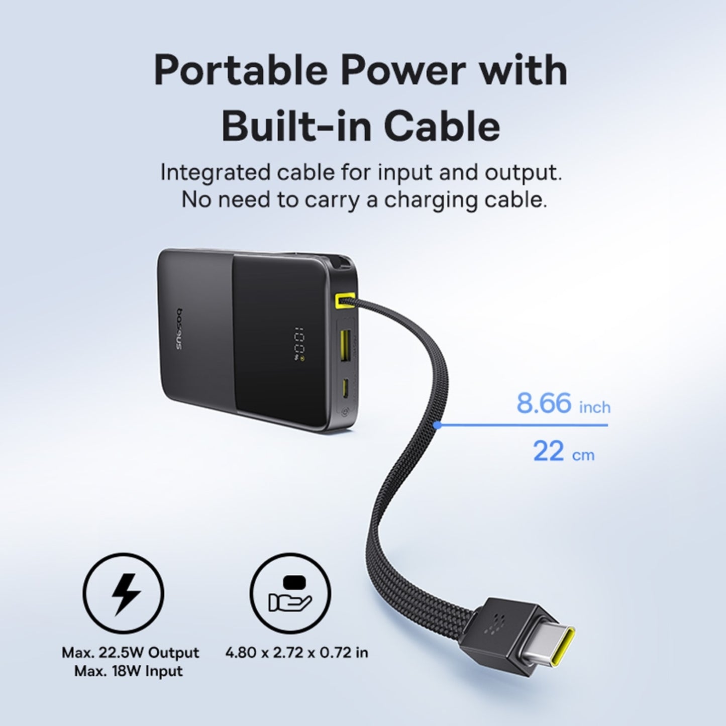 Baseus EnerFill FC51 Bipow2 Pro Digital Display Power Bank with Built-in Cable 10000mAh 22.5W