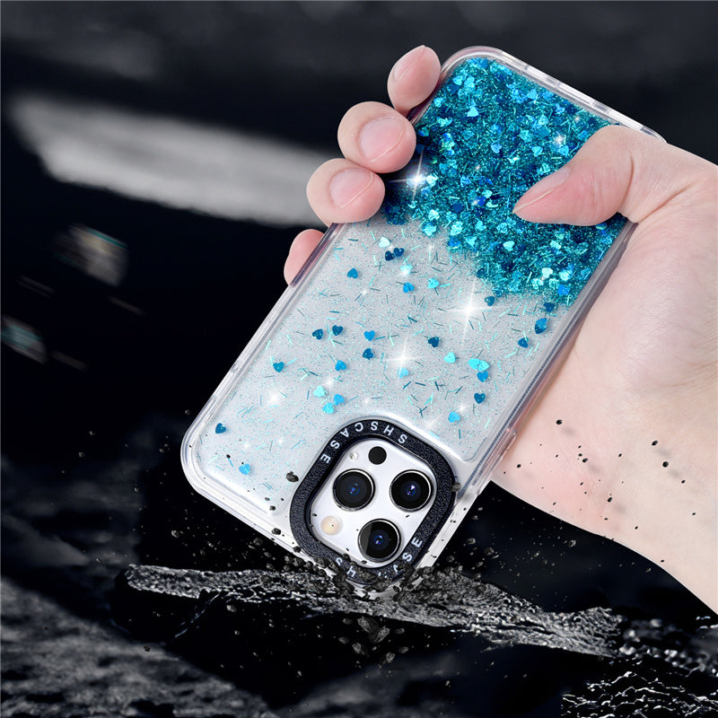 Glitter Drop Glue Mobile Phone Shockproof Back Case For iPhone 14