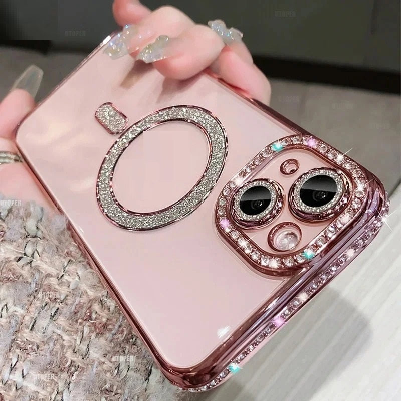 All-inclusive Rhinestone Magnetic Phone Case For iPhone 16