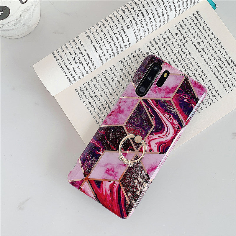 Electroplating mosaic marble ring phone case For Huawei P 40