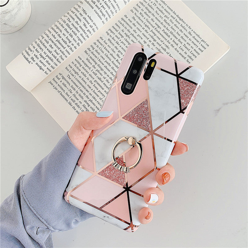 Electroplating mosaic marble ring phone case For Huawei P 40