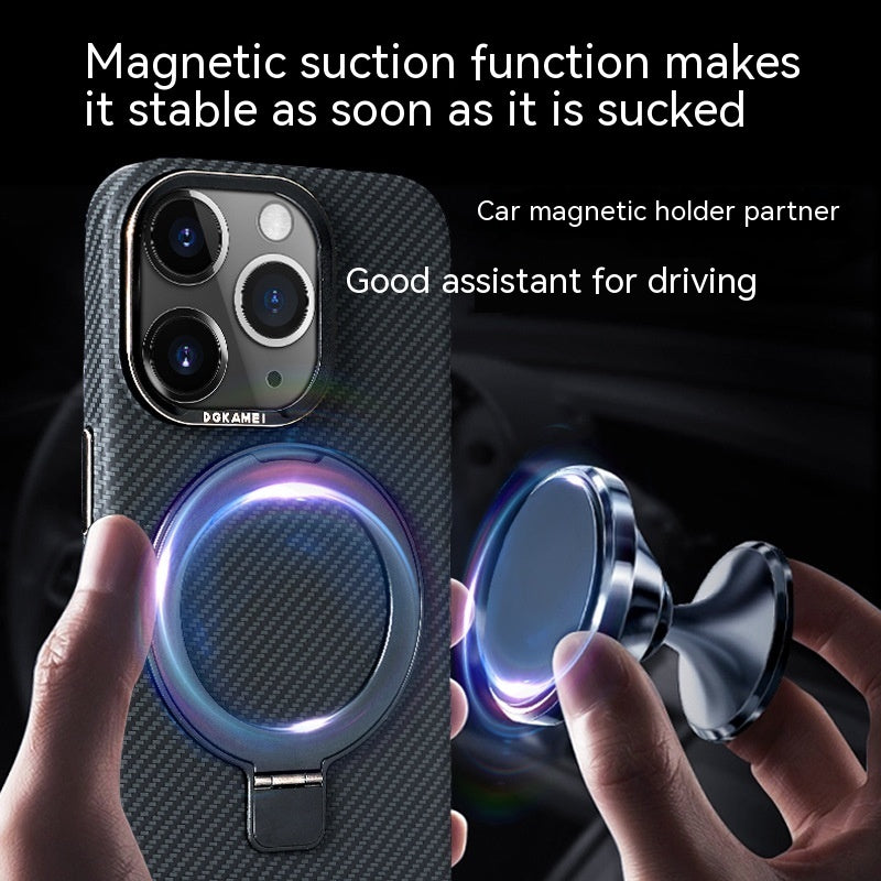 Carbon Fiber Magnetic Bracket Phone Case For iPhone 15