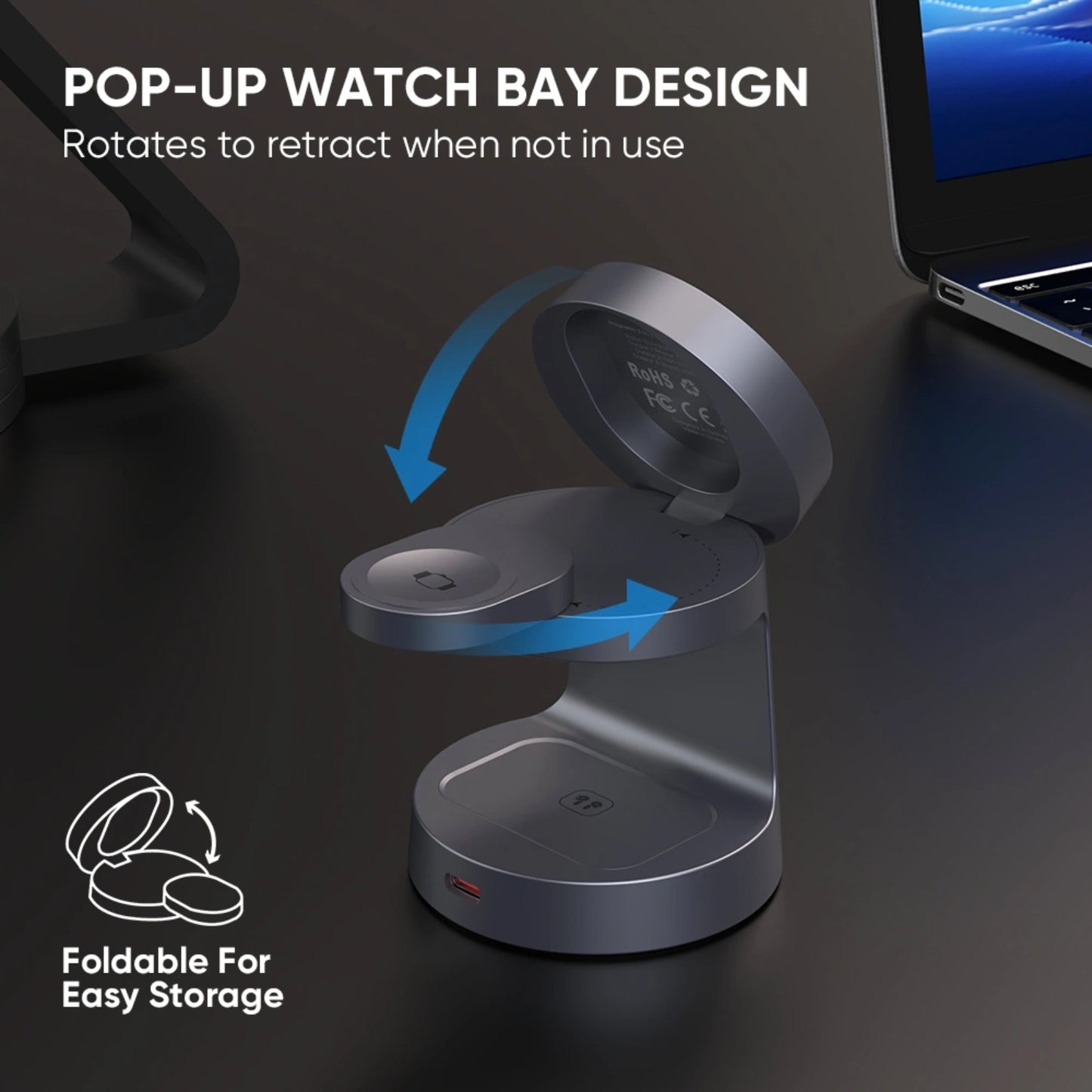REDEFYNE Qi2.2 25W 3-IN-1 Foldable Magnetic Wireless Charger (with 45W USB-C Charger Plug & 1M USB-C Cable) (Compatible with Apple Watch)