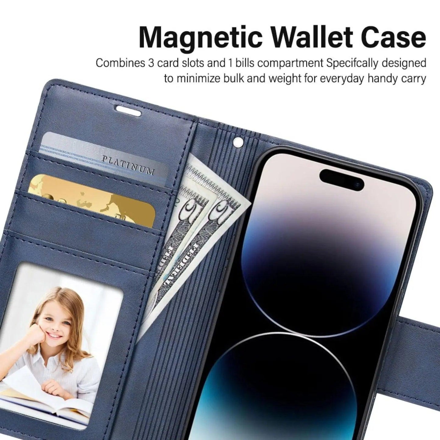 Hanman 2 in 1 Detachable Magnetic Flip Leather Wallet Cover Case for iPhone 15