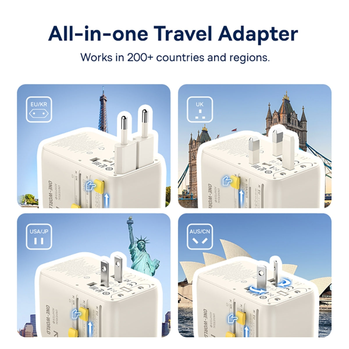 Baseus EnerCore CG11 Universal Travel Adapter with Retractable Cable 2AC+2U+2C 70W Off - MyMobile