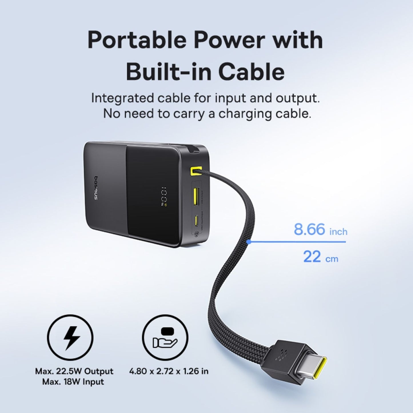 Baseus EnerFill FC51 Bipow2 Pro Digital Display Power Bank with Built-in Cable 20000mAh 22.5W