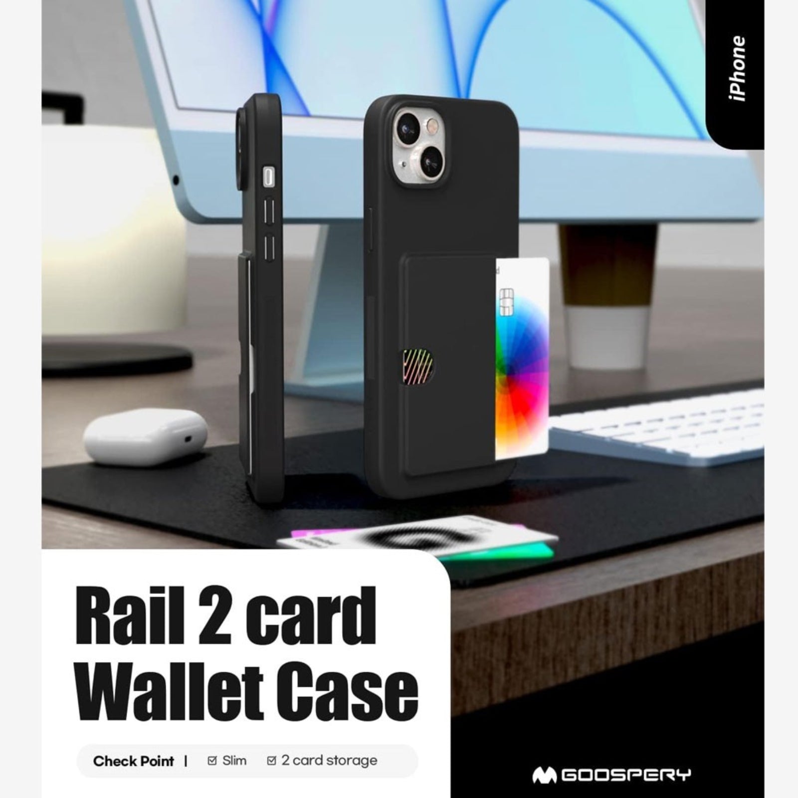 Mercury Goospery Rail 2 Card Case for iPhone 15 Plus