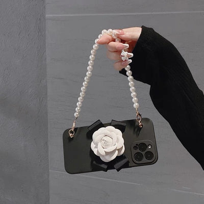 Temperament Camellia Pearl Chain Phone Case Soft Shell For iPhone 16