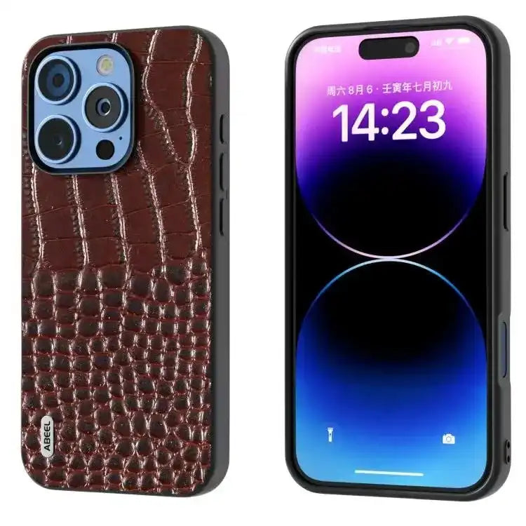 ABEEL Genuine Leather Crocodile Pattern Black Edge Phone Case MyMobile