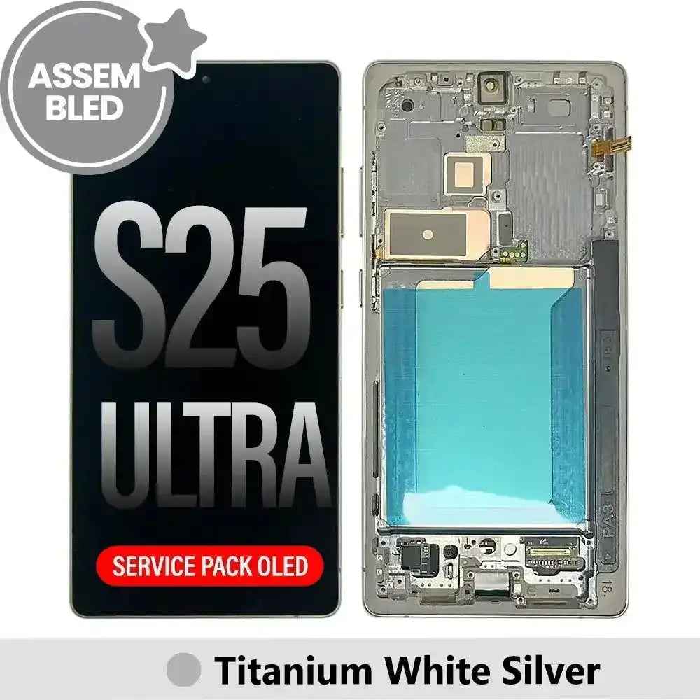 ASSEMBLED OLED Screen Replacement with Frame for Samsung Galaxy S25 Ultra S938B-Titanium White Silver