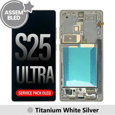 ASSEMBLED OLED Screen Replacement with Frame for Samsung Galaxy S25 Ultra S938B-Titanium White Silver ASSEMBLED