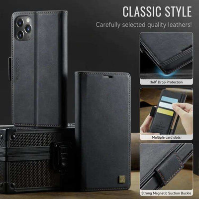 AutSpace A11 Side Buckle MagSafe Magnetic RFID Phone Leather Case AutSpace