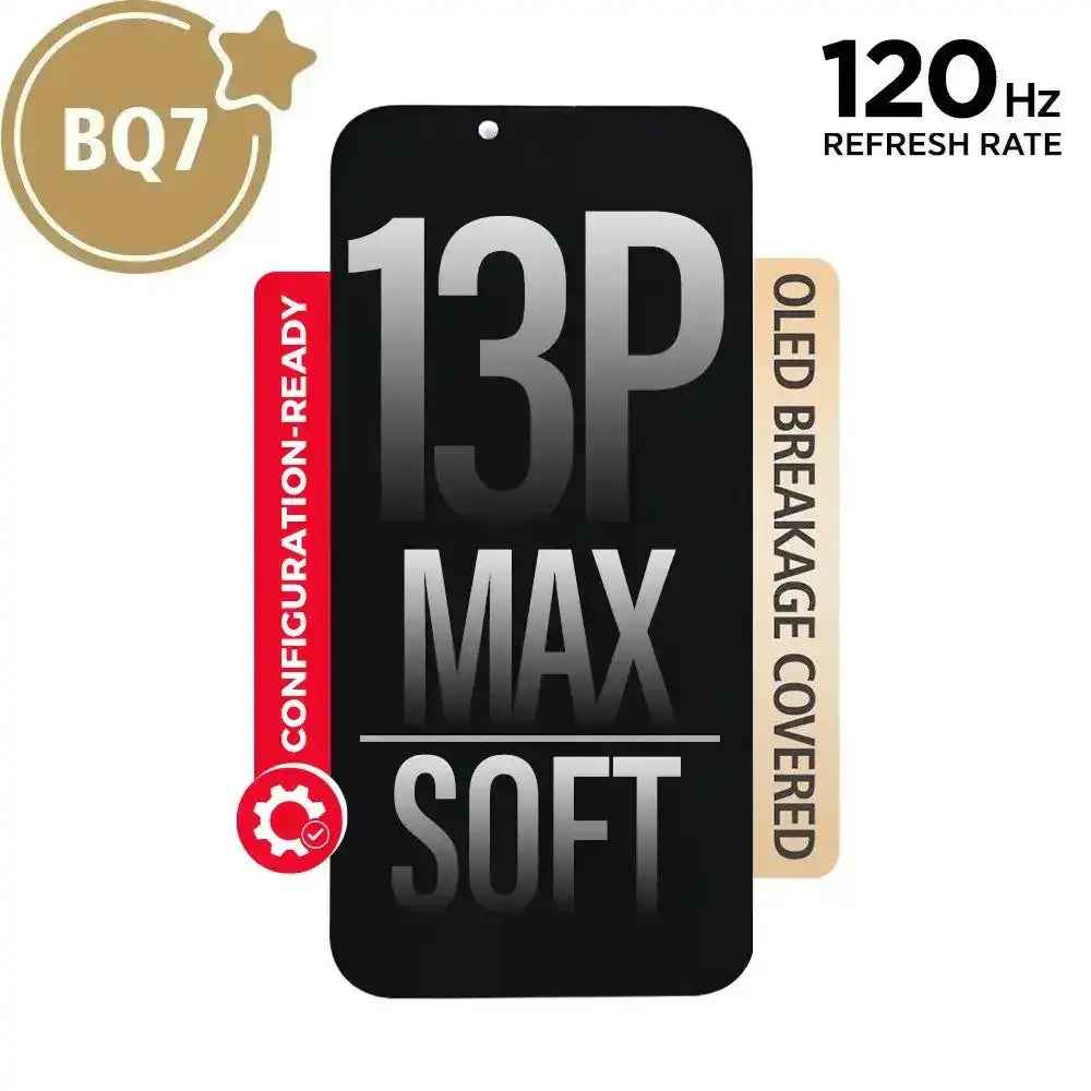 BQ7 Diagnosable Soft OLED Assembly With Proximity Sensor Flex for iPhone 13 Pro Max Screen Replacement (120HZ, Configuration Ready)
