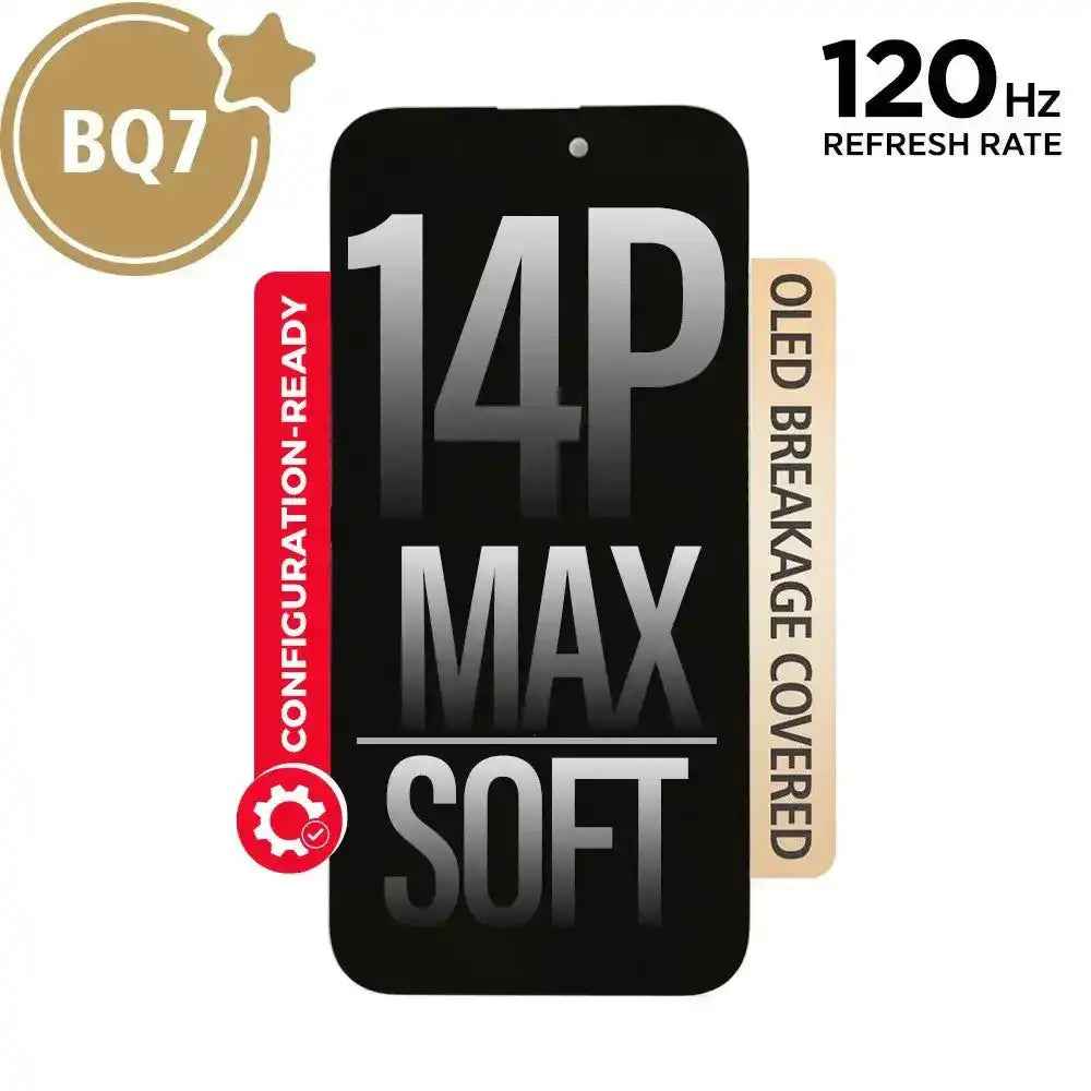 BQ7 Diagnosable Soft OLED Assembly With Proximity Sensor Flex for iPhone 14 Pro Max Screen Replacement (120HZ, Configuration Ready)