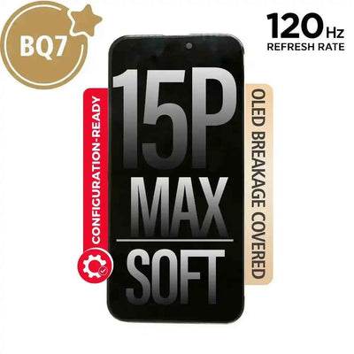 BQ7 Diagnosable Soft OLED Assembly With Proximity Sensor Flex for iPhone 15 Pro Max Screen Replacement (120HZ, Configuration Ready)