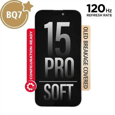 BQ7 Diagnosable Soft OLED Assembly With Proximity Sensor Flex for iPhone 15 Pro Screen Replacement (120HZ, Configuration Ready)