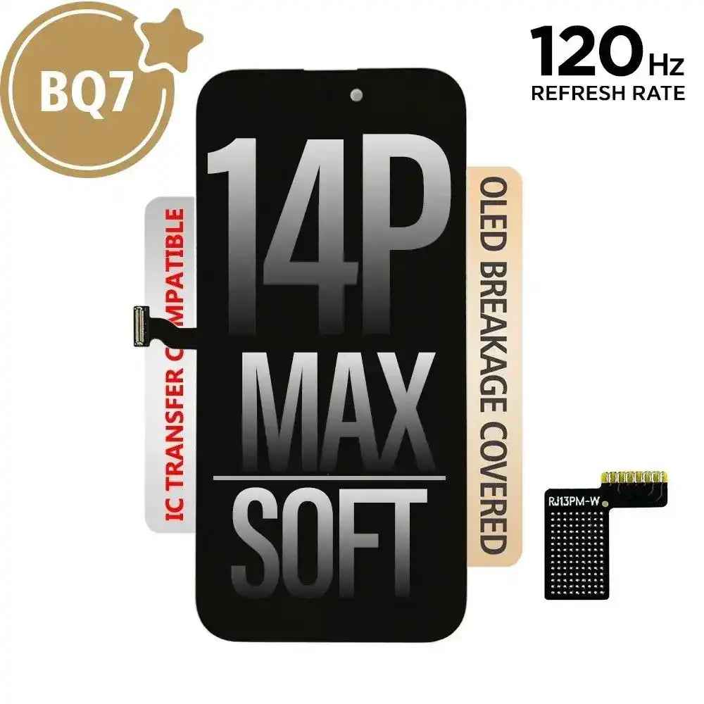 BQ7 Soft OLED Assembly for iPhone 14 Pro Max Screen Replacement (120HZ, Compatible for IC chip transfer)