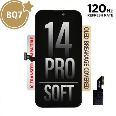 BQ7 Soft OLED Assembly for iPhone 14 Pro Screen Replacement (120HZ, Compatible for IC chip transfer) BQ7 - Best Quality Aftermarket