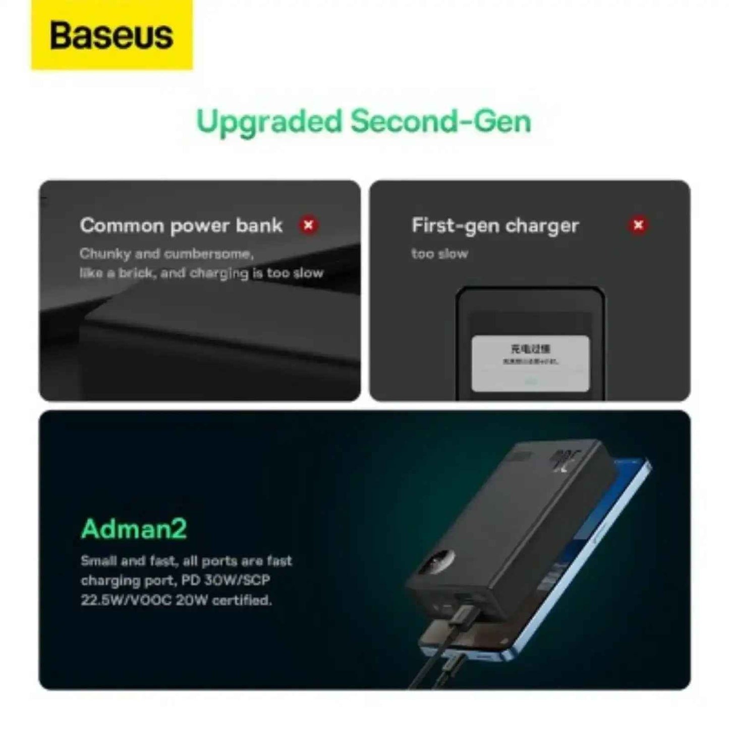 Baseus Adaman2 Digital Display Fast Charge Power Bank 20000mAh 30W (VOOC Edition)-Black