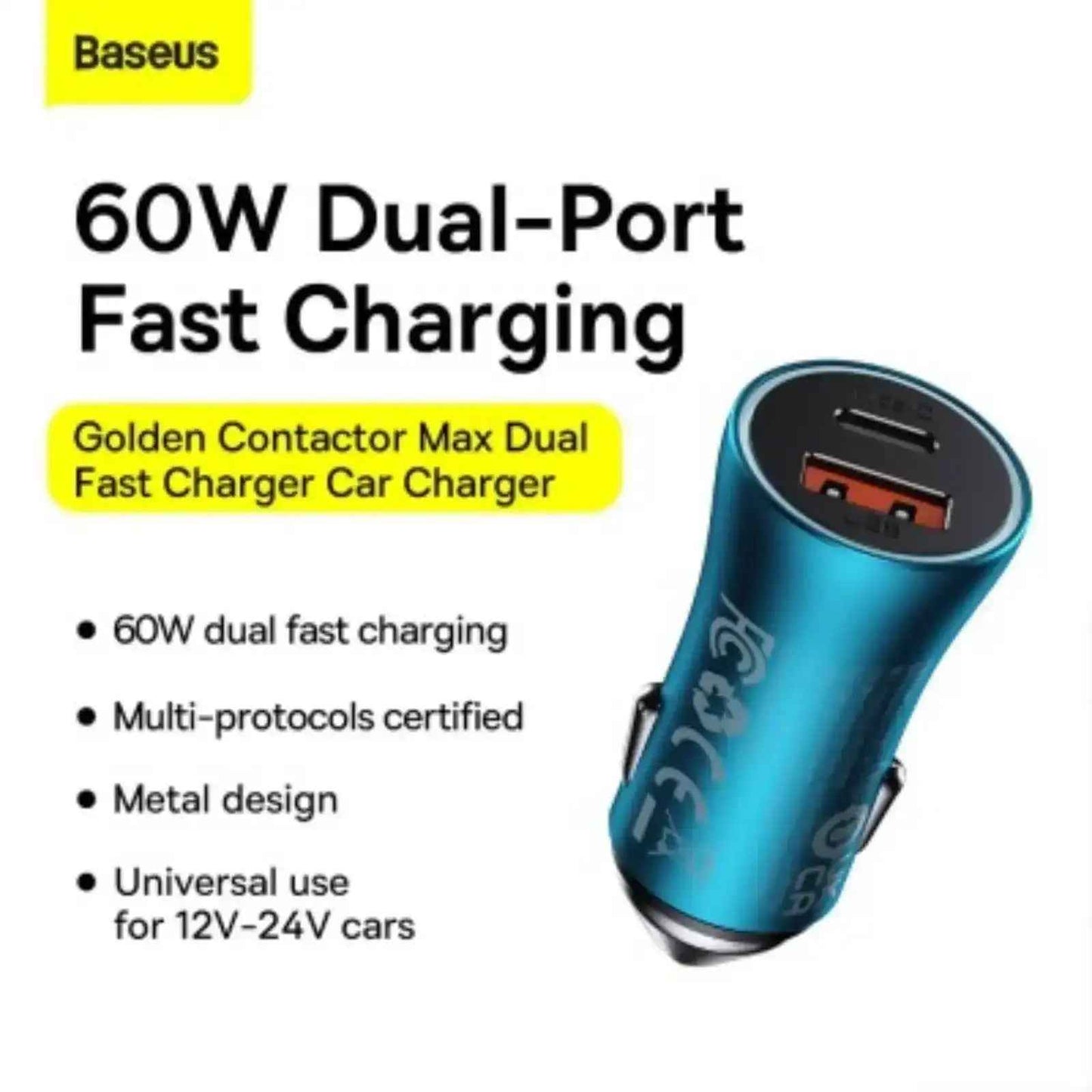 Baseus Car Charger Golgen Contactor Max-USB+Type U+C 60W -Blue