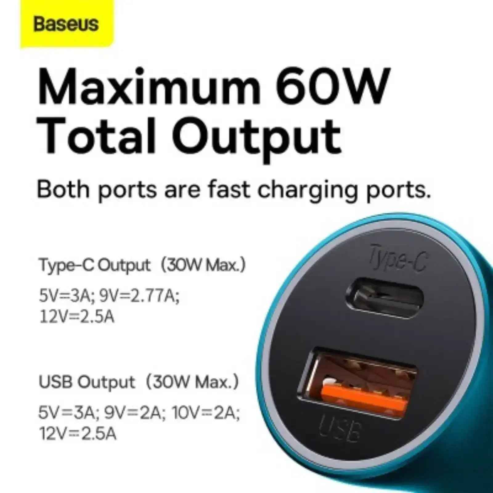 Baseus Car Charger Golgen Contactor Max-USB+Type U+C 60W -Blue
