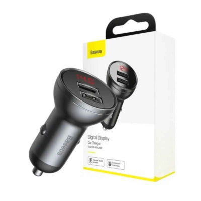 Baseus Digital Display Dual USB 4.8A 24W Car Charger 24W -Grey