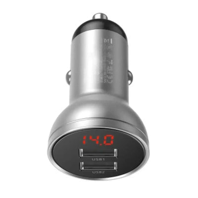Baseus Digital Display Dual USB 4.8A 24W Car Charger 24W -Silver Baseus