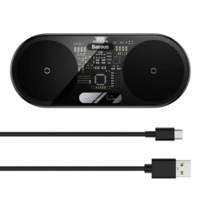 Baseus Digital LED Display Dual Wireless Charger With Digital Display 20W (WXSX010101)-Black Baseus