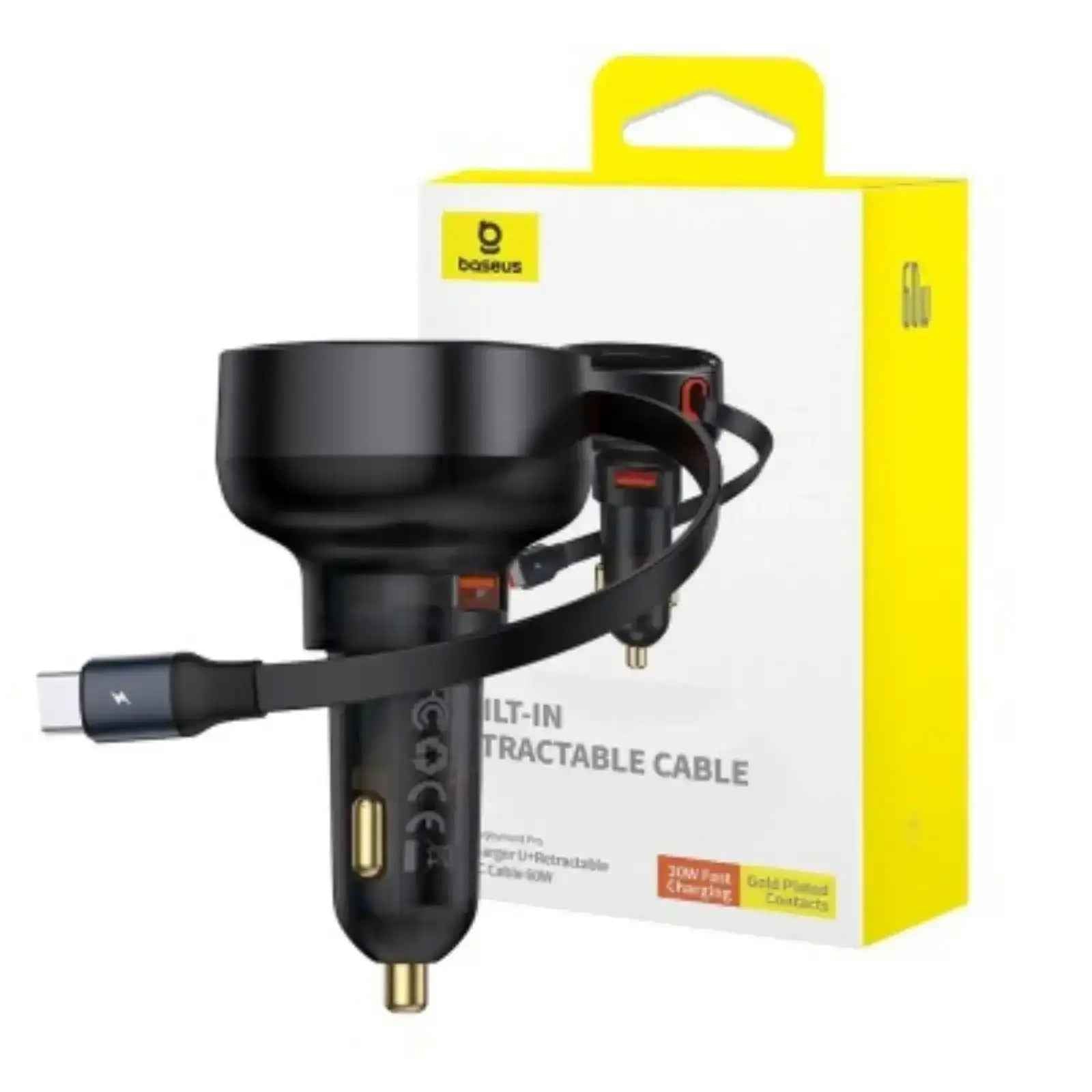 Baseus Enjoyment Pro Car Charger U+Retractable Type-C Cable 60W-Cluster Black