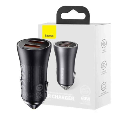 Baseus Golden Contactor Max Dual Fast Charger Car Charger U+U 60W-Grey