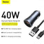 Baseus Golden Contactor Pro Dual Quick Charger Car Charger U+C 40W (With Simple Wisdom Data Cable Type-C to iP 1m)-Dark Gray