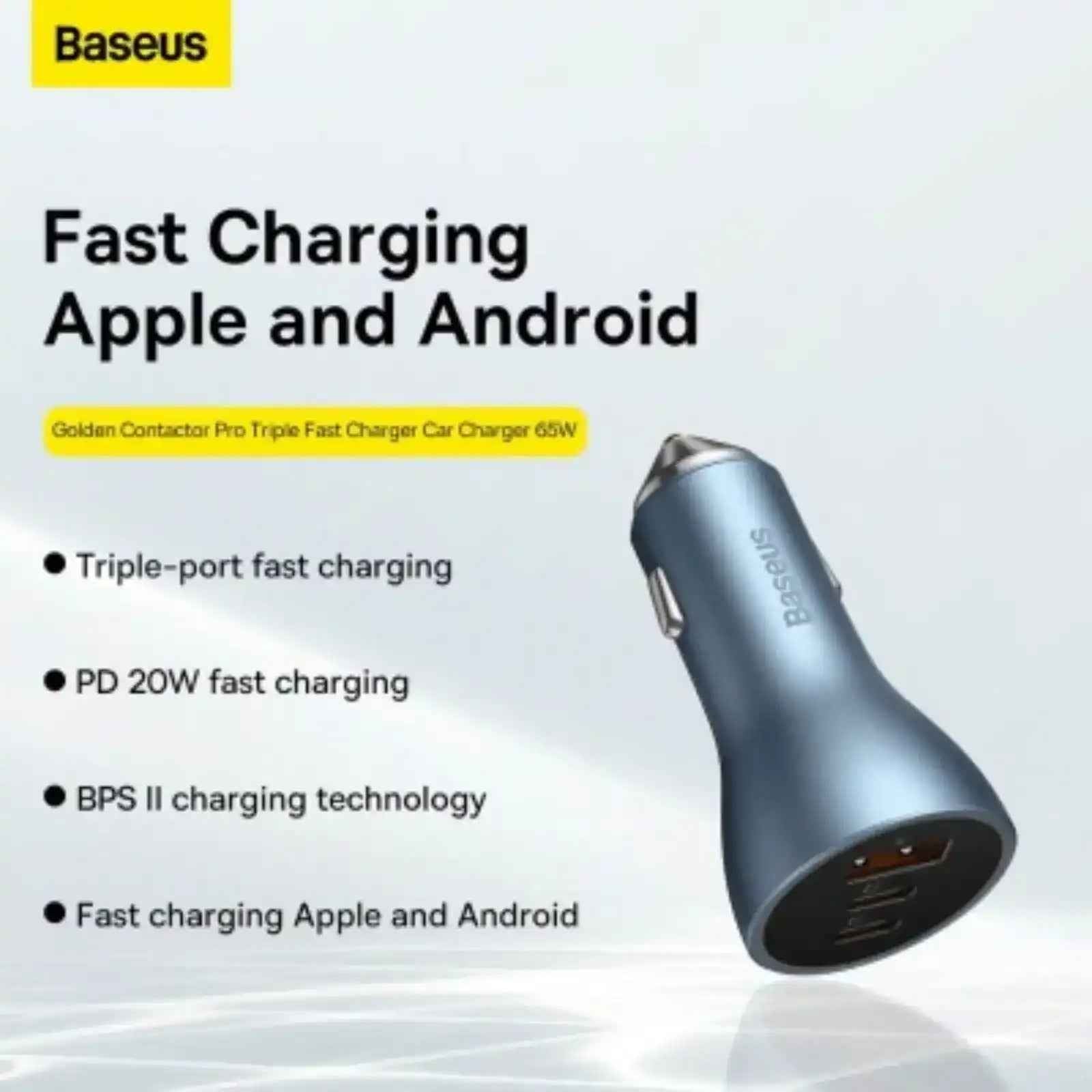Baseus Golden Contactor Pro Triple Fast Charger Car Charger 65W U+C+C-Blue