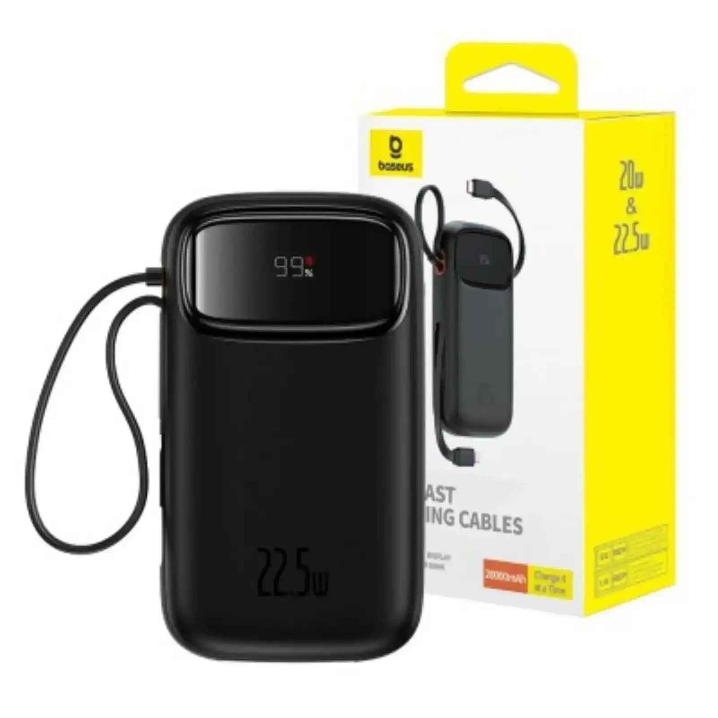 Baseus Qpow2 Dual-Cable Digital Display Fast Charge Power Bank 20000mAh 22.5W Cluster-Black