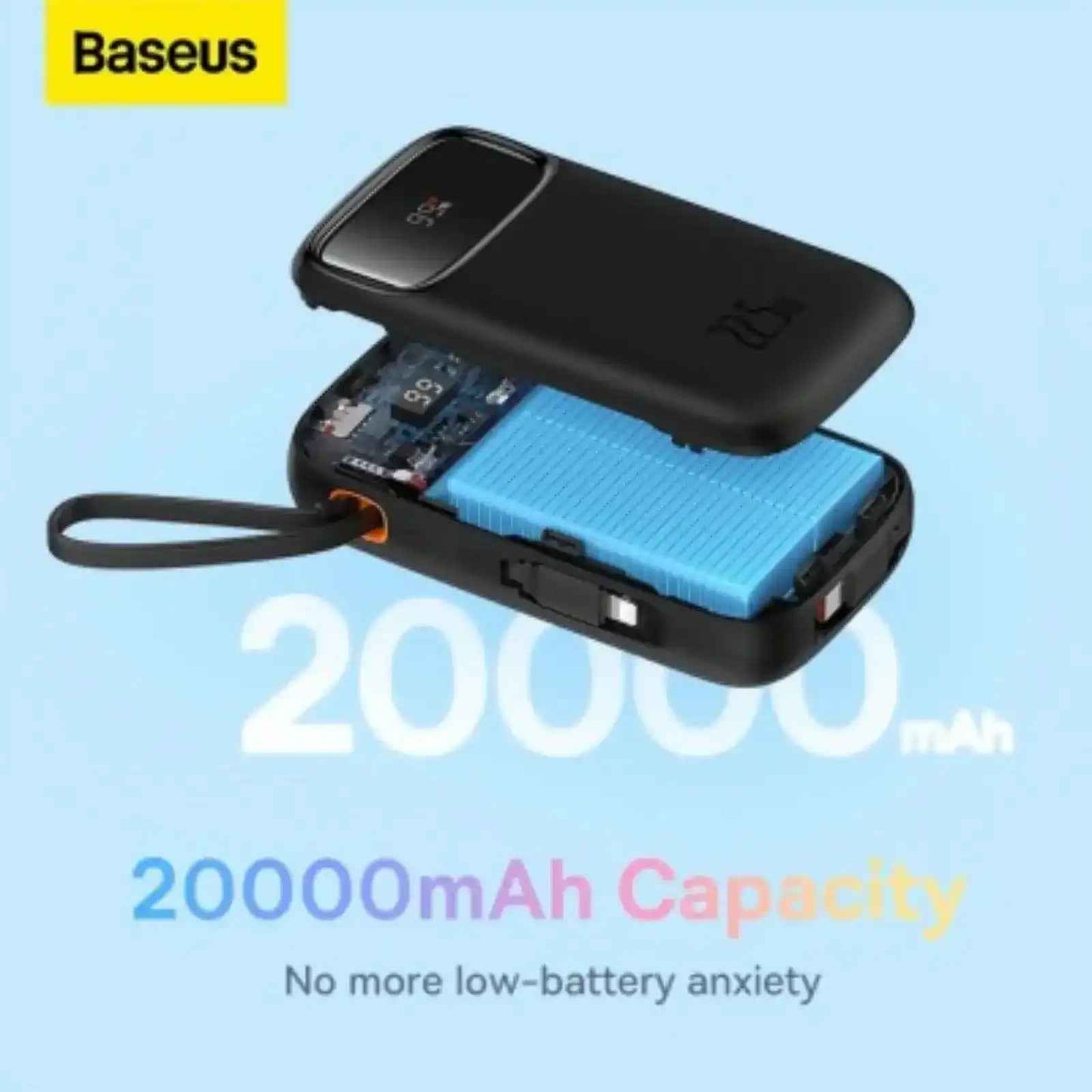 Baseus Qpow2 Dual-Cable Digital Display Fast Charge Power Bank 20000mAh 22.5W Cluster-Black