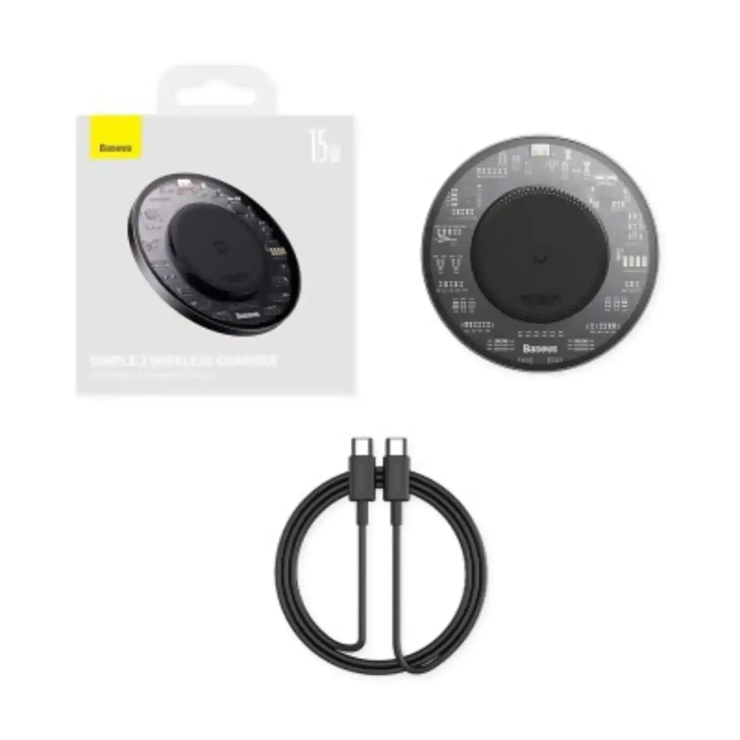 Baseus Simple 2 Wireless Charger 15W With Type-C To Type-C Cable-Cluster Black Baseus