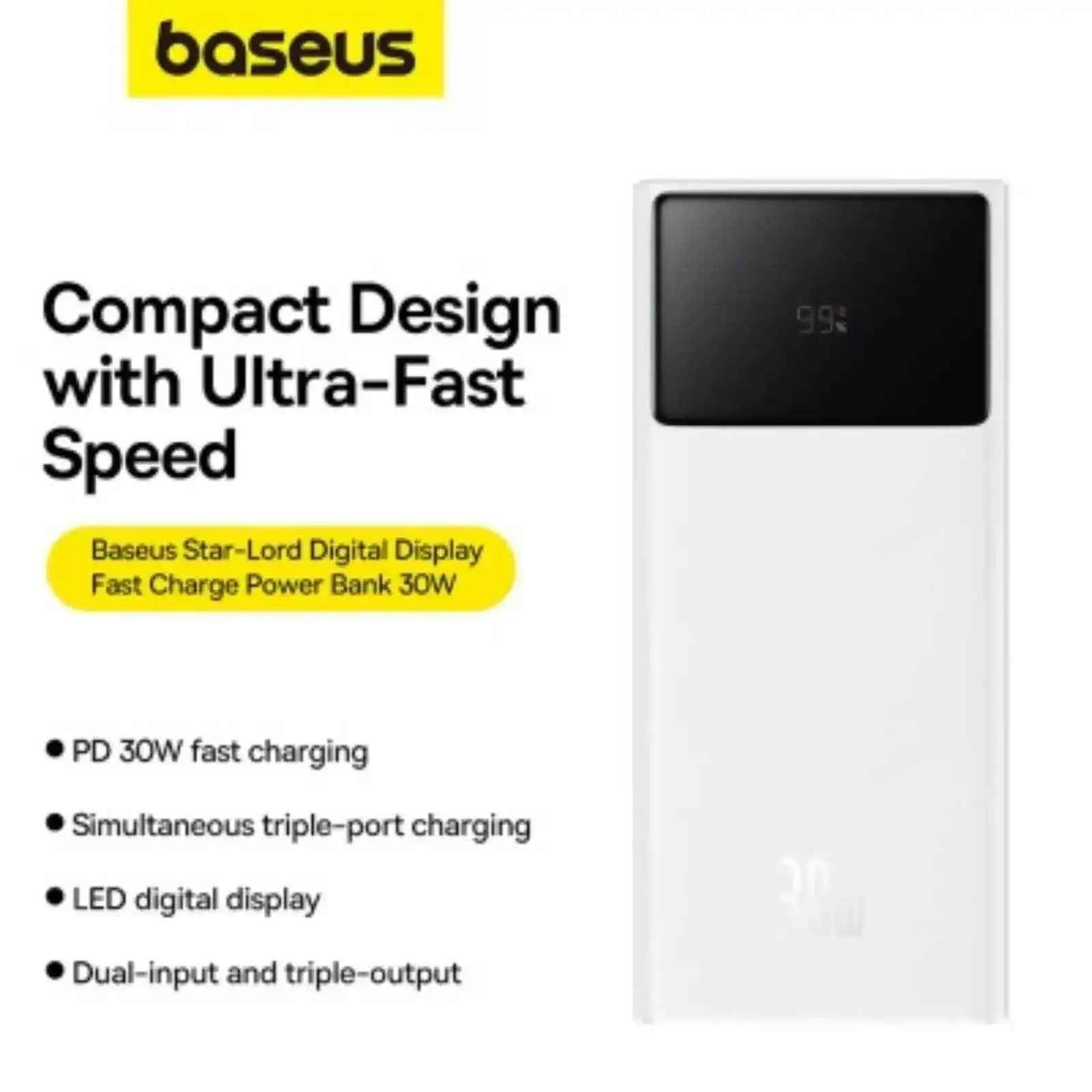 Baseus Star-Lord Digital Display Fast Charging Power Bank 20000mAh 30W-White