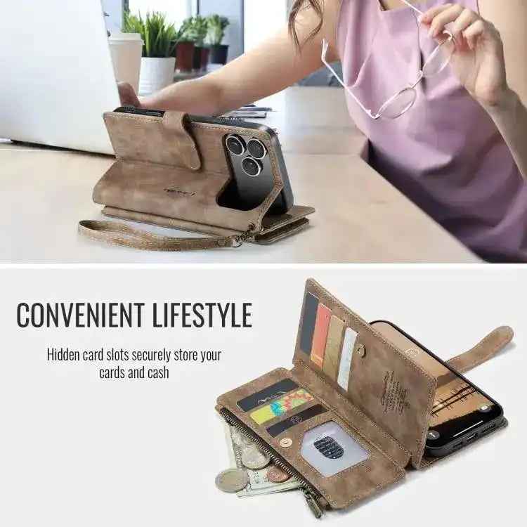 CaseMe C30 Card Slots Zipper Wallet Leather Phone Case