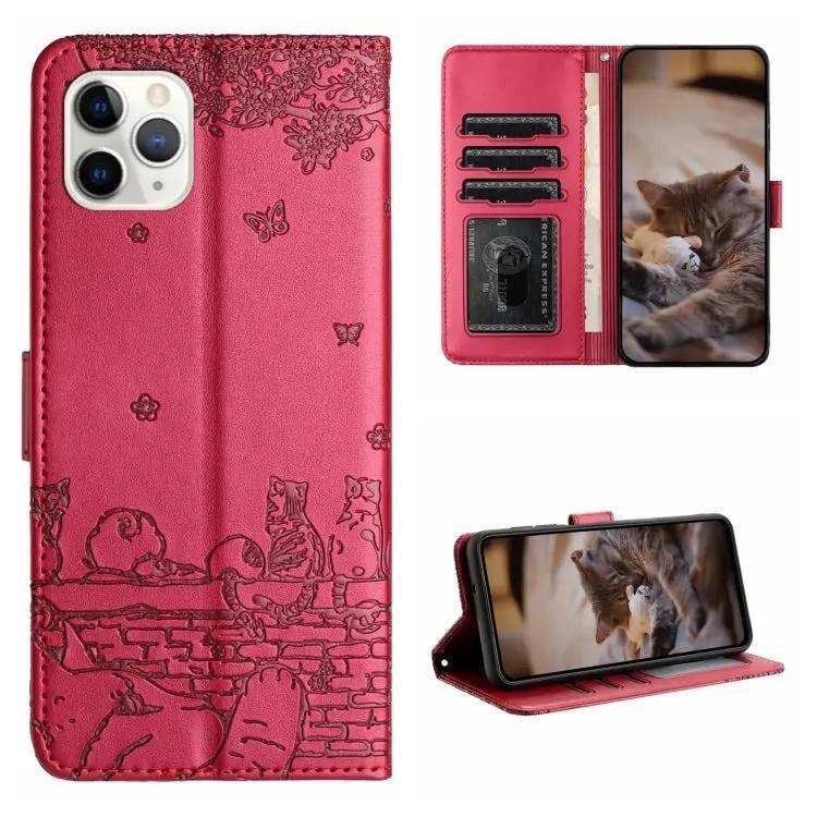 Cat Embossing Pattern Leather Phone Case with Lanyard MyMobile